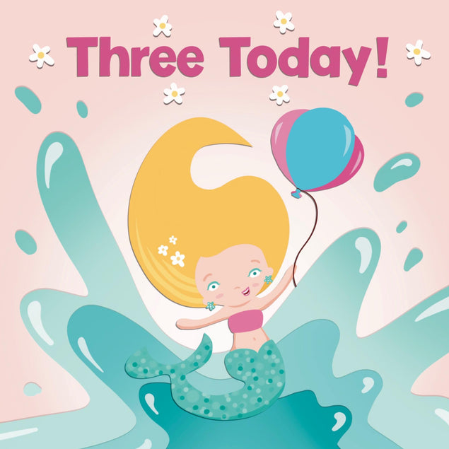 Cute Mermaid And Balloons 3rd Birthday Confetti-exploding Greetings Card