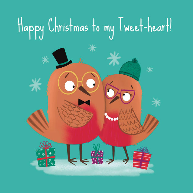 Cute Robins Tweet-Heart Christmas Confetti-exploding Greetings Card