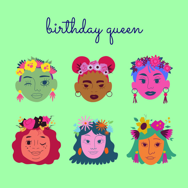 Colourful Girls Queen Birthday Confetti-exploding Greetings Card