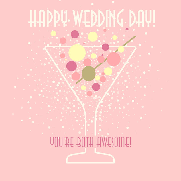 Happy Wedding Day You're Both Awesome Pink Cocktail Confetti-exploding Greetings Card