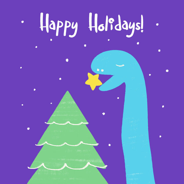 Happy Holidays Christmas Tree And Dino Confetti-exploding Greetings Card