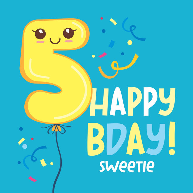 Happy 5th Birthday Sweetie Balloon Confetti-exploding Greetings Card