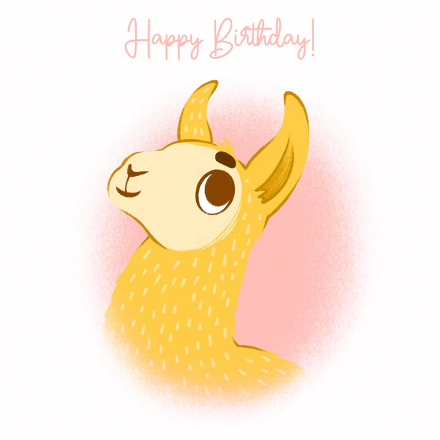Yellow Llama On The Pink Background Happy Birthday Confetti-exploding Greetings Card