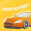 Orange Sports Car Congratulations Confetti-exploding Greetings Card