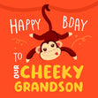 Happy Birthday To Our Cheeky Grandson Cute Monkey Confetti-exploding Greetings Card