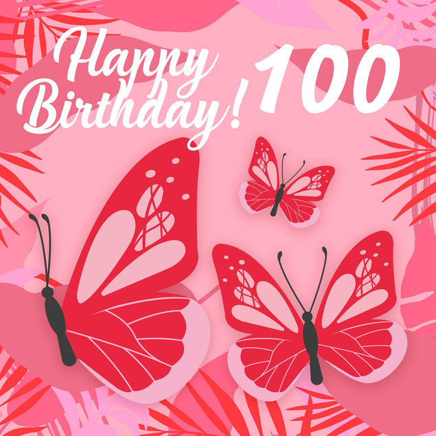 Tropical Pink Butterfly 100th Birthday Confetti-exploding Greetings Card