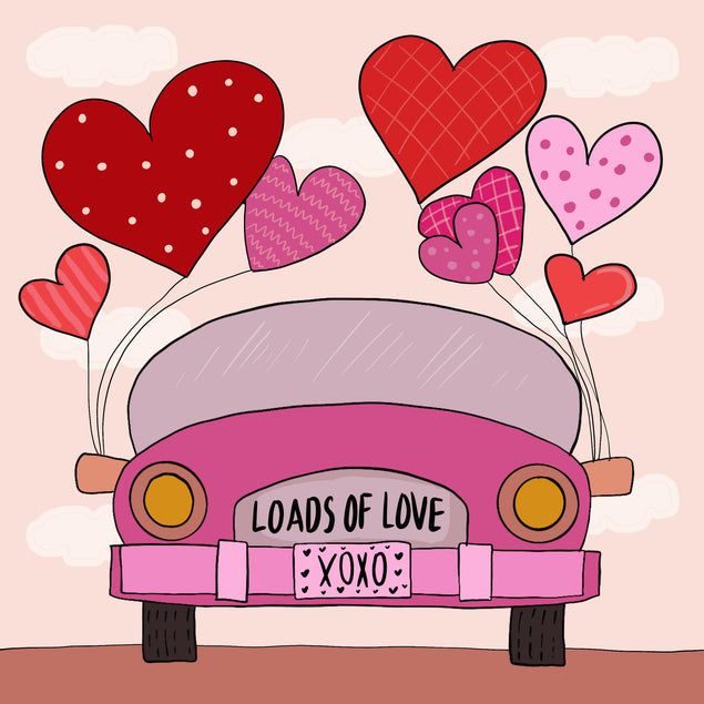 Loads Of Love Pink Retro Car Valentine's Day Confetti-exploding Greetings Card