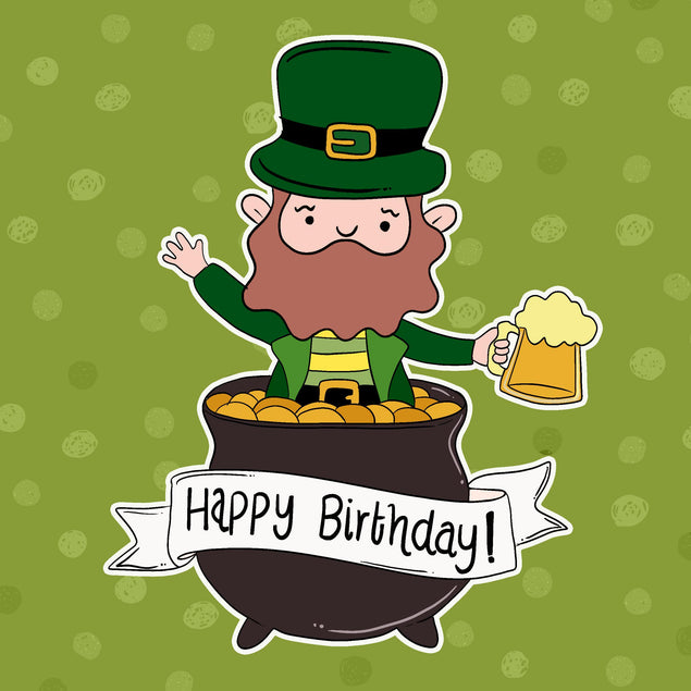 Happy Birthday Leprechaun And Pot Of Gold St. Patrick's Day Confetti-exploding Greetings Card