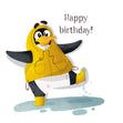 Penguin Playing In The Rain Happy Birthday Confetti-exploding Greetings Card