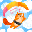 Happy Birthday Ginger Cat Skydiving Confetti-exploding Greetings Card