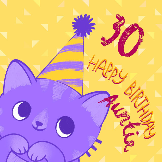 Happy 30th Birthday Cute Cat Auntie Confetti-exploding Greetings Card