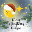 Merry Christmas Godson Smiling Crescent Confetti-exploding Greetings Card