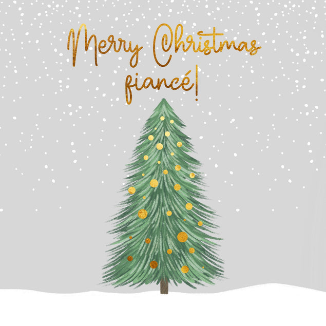 Merry Christmas Fiance Christmas Tree With Golden Baubles Confetti-exploding Greetings Card