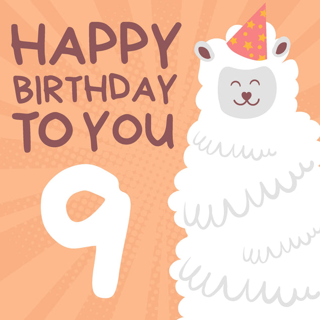Cute Smiling Alpaca Happy 9th Birthday Confetti-exploding Greetings Card