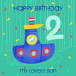 Cute Little Boat Happy 2nd Birthday Son Confetti-exploding Greetings Card