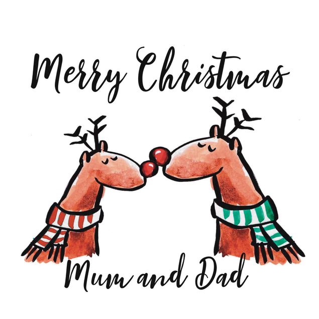 Watercolour Reindeer Mum And Dad Christmas Confetti-exploding Greetings Card