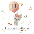 Happy 13th Birthday Cute Bunny With A Pink Balloon Confetti-exploding Greetings Card