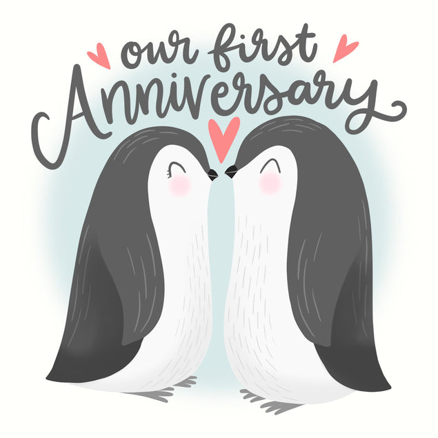 Our First Anniversary Cute Penguins Confetti-exploding Greetings Card