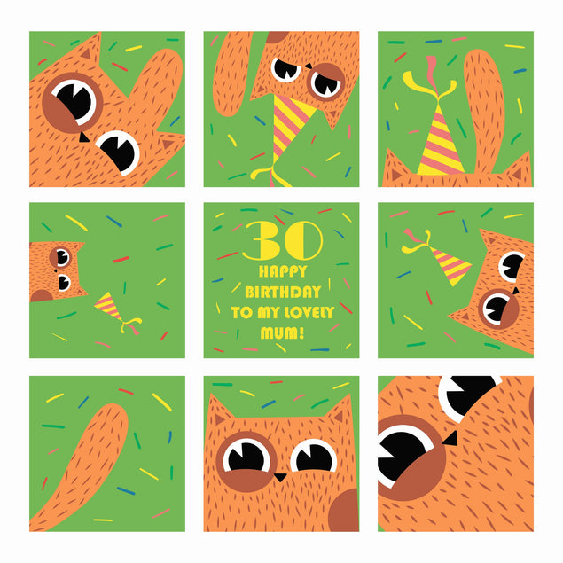 Funny Red Cat Happy 30th Birthday Mum Confetti-exploding Greetings Card
