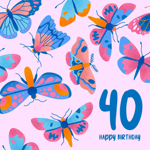 Delicate Pink Butterfly 40th Birthday Confetti-exploding Greetings Card