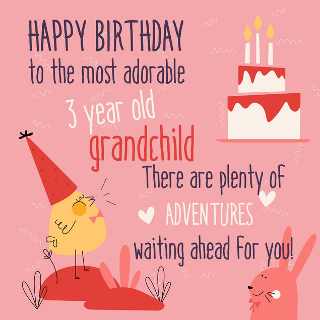 Plenty Of Adventures Waiting For You Ahead Happy 3rd Birthday Grandchild Confetti-exploding Greetings Card