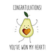 You've Won My Heart Avocado With A Heart-Shaped Seed Confetti-exploding Greetings Card