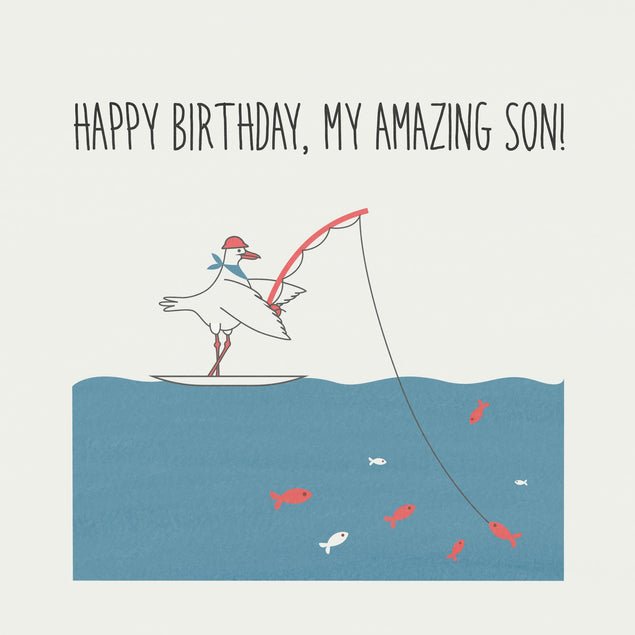 Fishing Seagull Happy Birthday Son Confetti-exploding Greetings Card