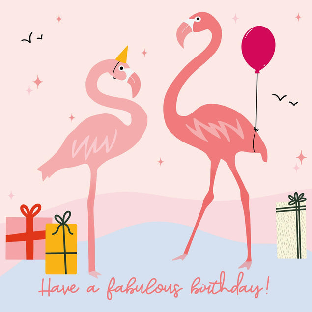 Have A Fabulous Birthday Two Flamingos Confetti-exploding Greetings Card