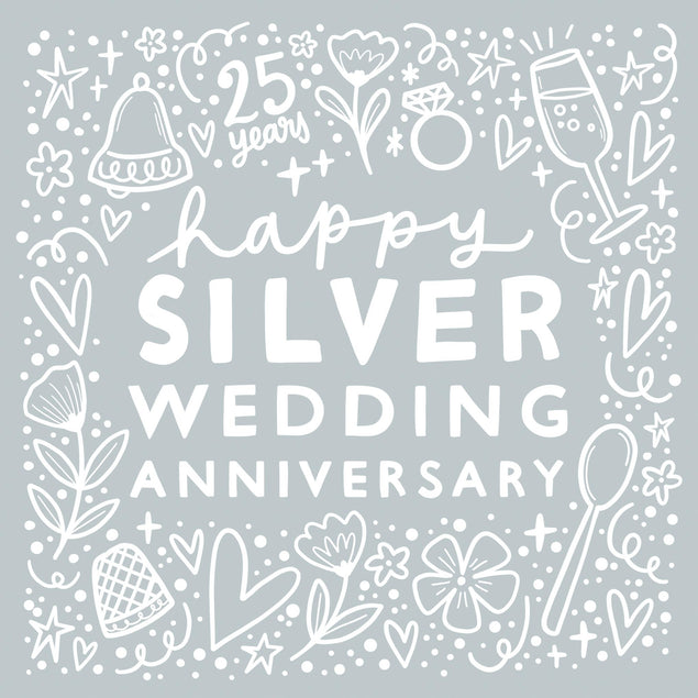 Flowers And Hearts Silver Wedding Anniversary Confetti-exploding Greetings Card