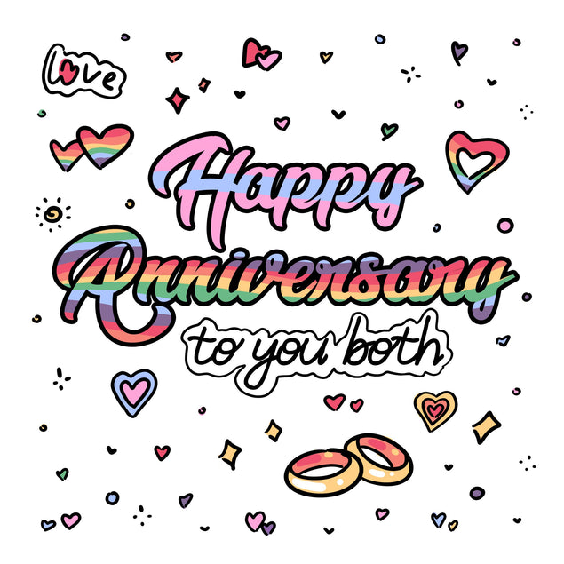 Happy Anniversary LGBTQ+ Heart And Rings Confetti-exploding Greetings Card