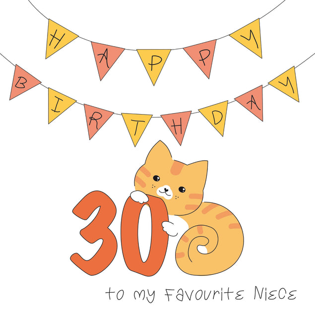 Red Cat Niece 30th Birthday Confetti-exploding Greetings Card
