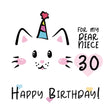Simple Kitty Niece 30th Birthday Confetti-exploding Greetings Card