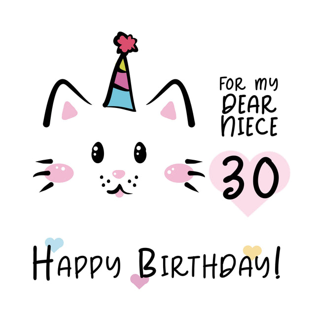 Simple Kitty Niece 30th Birthday Confetti-exploding Greetings Card