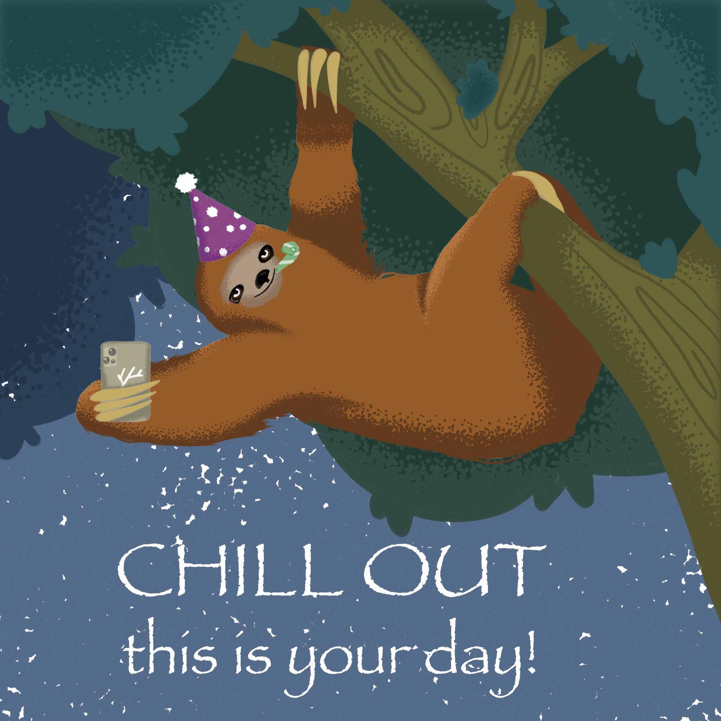 Happy Birthday Sloth With A Phone Confetti-exploding Greetings Card – Boomf