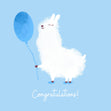 Fluffy Alpaca On A Blue Background Congratulations Confetti-exploding Greetings Card