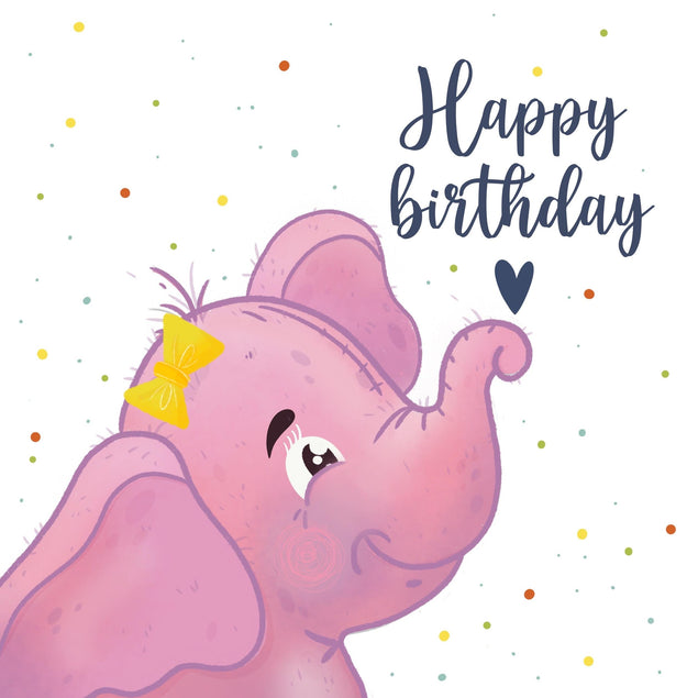 Cute Pink Elephant Happy Birthday Confetti-exploding Greetings Card