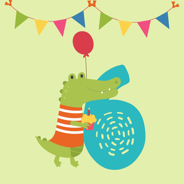 Zoo Animal Crocodile Happy 6th Birthday Confetti-exploding Greetings Card