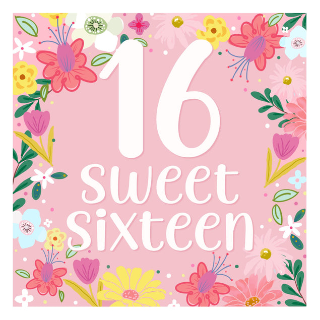 Sweet Sixteen Pink Floral Design Birthday Confetti-exploding Greetings Card