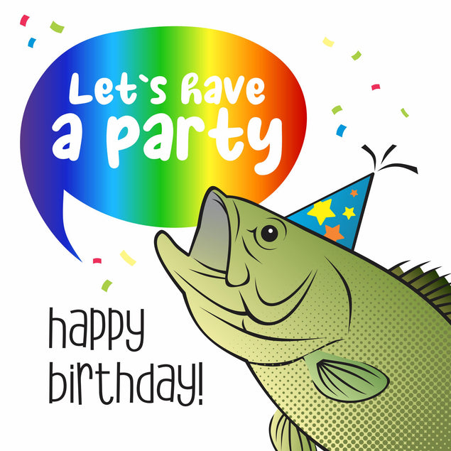 Happy Birthday Let's Have A Party Fish Wearing A Birthday Hat Confetti-exploding Greetings Card