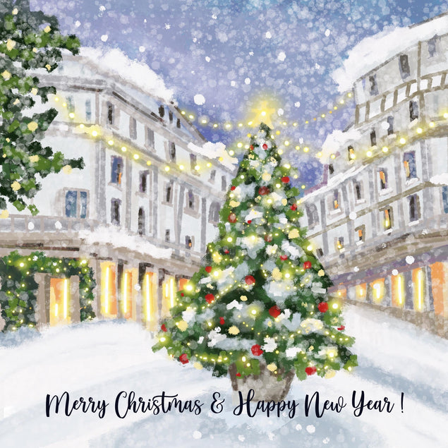 Merry Christmas And Happy New Year Magnificent Christmas Tree On The Square Confetti-exploding Greetings Card