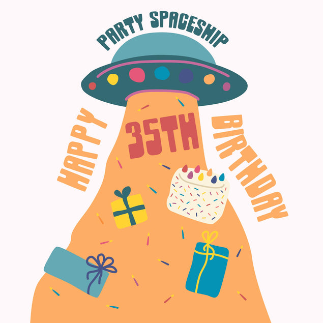 Party Spaceship Happy 35th Birthday Confetti-exploding Greetings Card