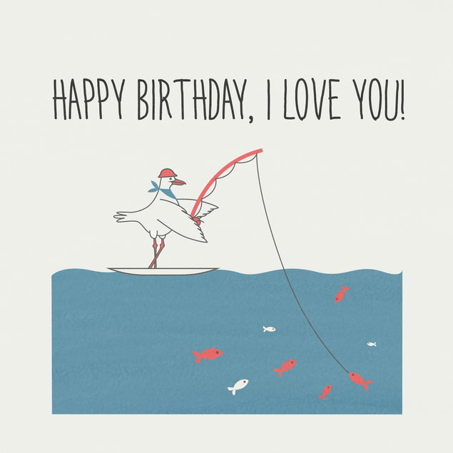 Fishing Seagull Happy Birthday I Love You Confetti-exploding Greetings Card