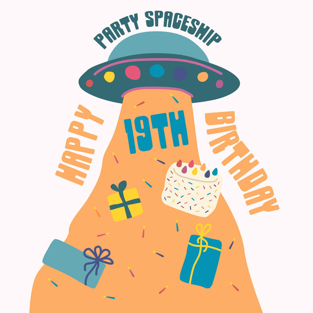 Party Spaceship Happy 19th Birthday Confetti-exploding Greetings Card