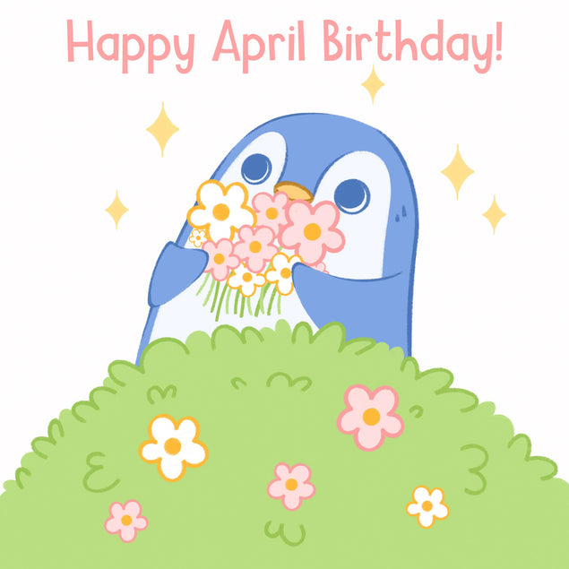 Little Penguin Happy April Birthday Confetti-exploding Greetings Card