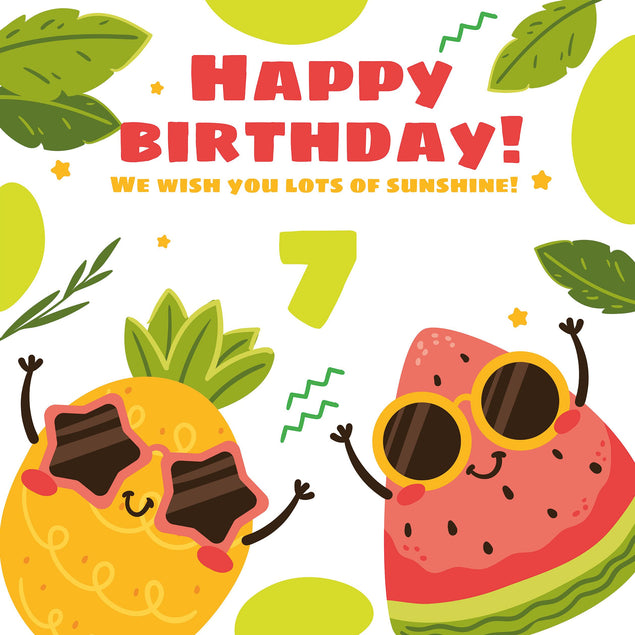 Shining Pineapple And Watermelon Happy 7th Birthday Confetti-exploding Greetings Card