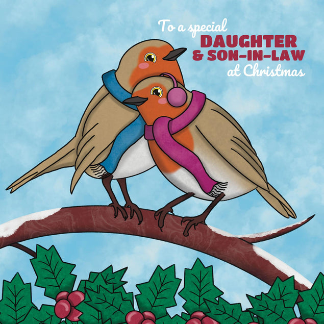 Christmas Robins Daughter and Son-In-Law Confetti-exploding Greetings Card