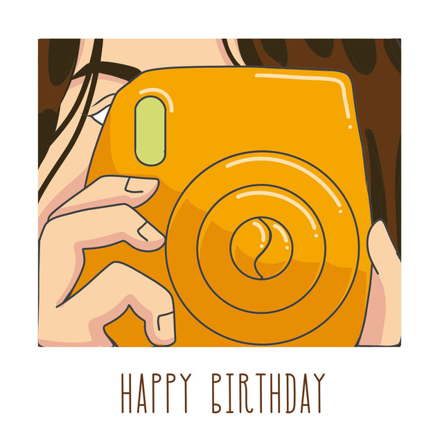 Happy Birthday Pretty Girl With A Yellow Camera Confetti-exploding Greetings Card