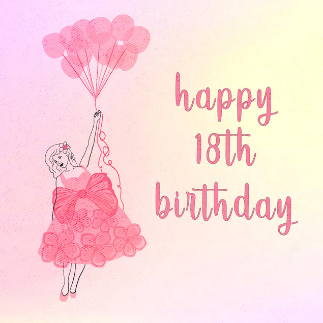 Balloon Girl Happy 18th Birthday Confetti-exploding Greetings Card