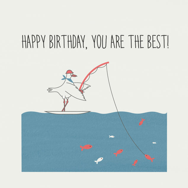 Fishing Seagull Happy Birthday The Best Confetti-exploding Greetings Card