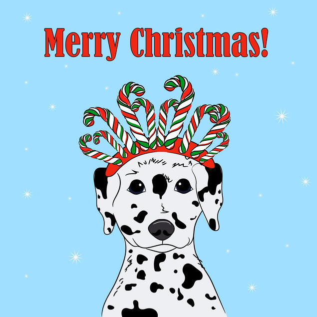Merry Christmas Dalmatian Wearing Candy Headband Confetti-exploding Greetings Card